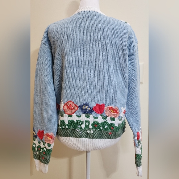 Vintage Orvis 3D Floral Chunky Hand Knit Button-up Cardigan Women's Size L - Picture 4 of 11